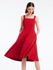 Chili Red Waist-Skimming Spaghetti Strap Dress GOELIA