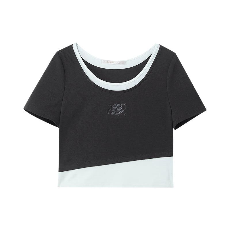 Fake Two-Piece Embroidered T-shirt GOELIA