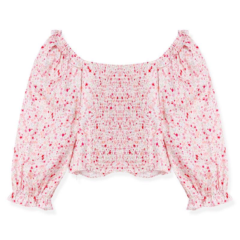 Pink Floral Puff Sleeve Top GOELIA