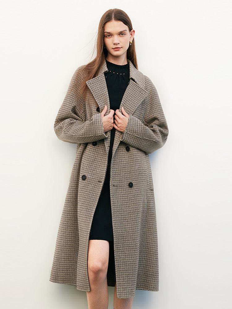 Houndstooth Pattern Wool Coat GOELIA