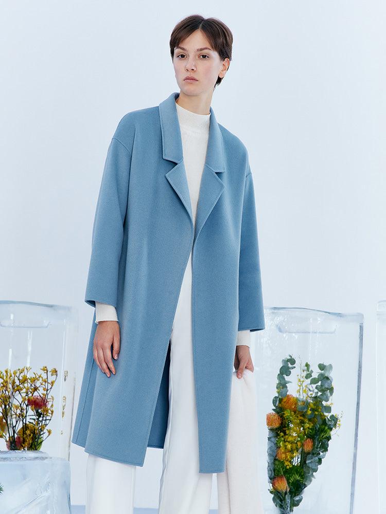 Blue Woolen Wrapped Woolen Coat GOELIA