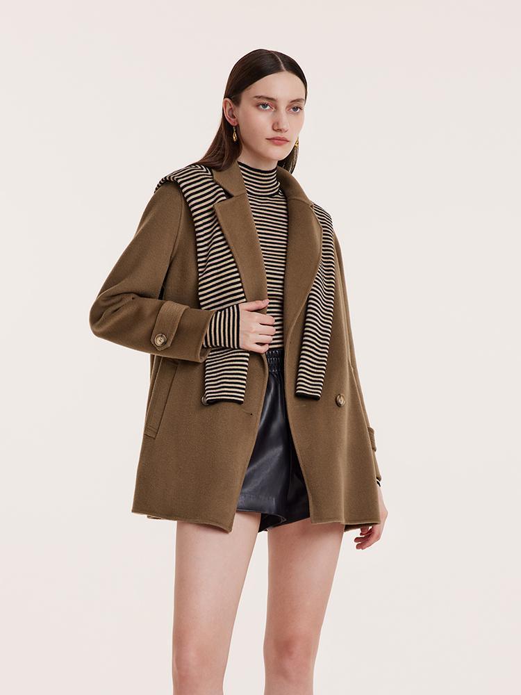 Mid-Length Notched Lapel Double-Faced Wool Coat GOELIA