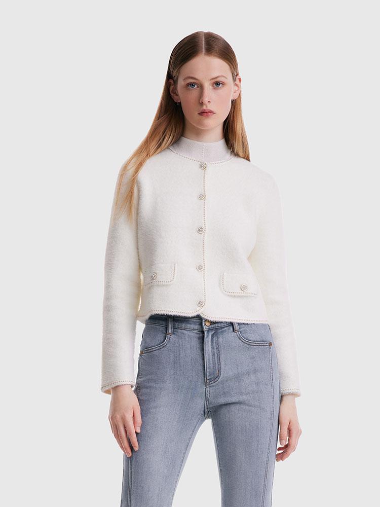 Tweed Faux Mink Cardigan