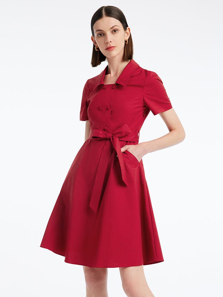 Square Neck Dress With Belt GOELIA