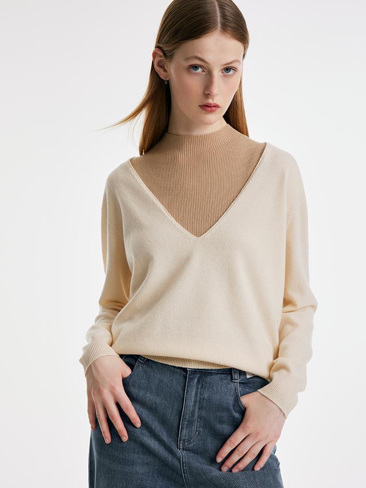 Seamless Woolen Sweater And Turtleneck Tank Top