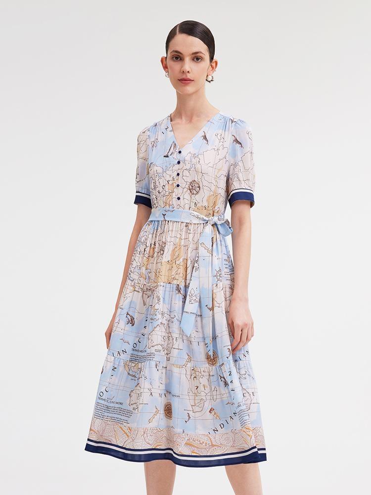 19 Momme Silk Map Printed Dress GOELIA