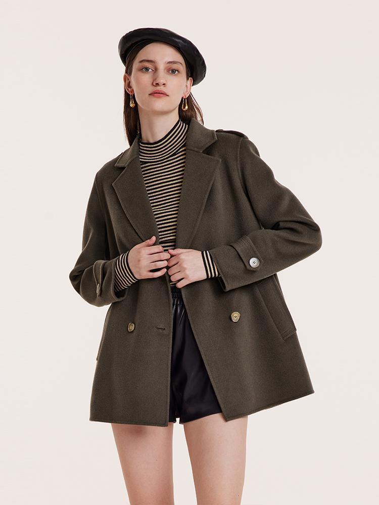 Mid-Length Notched Lapel Double-Faced Wool Coat GOELIA