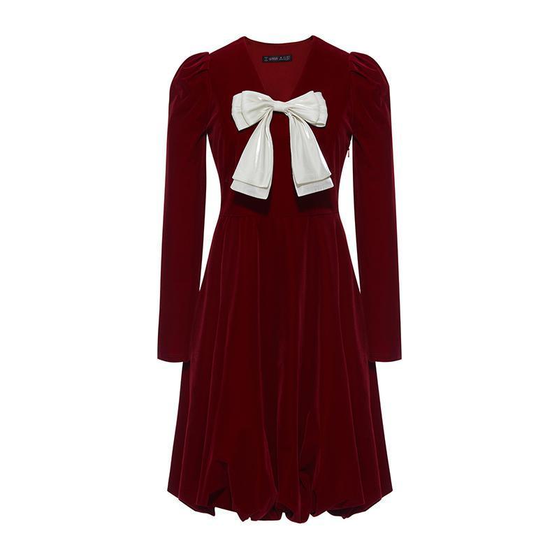 Velvet Dress With Detachable Bowknot GOELIA