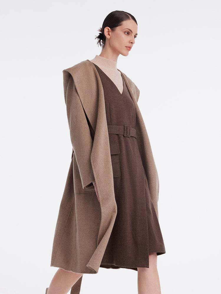 Full Lamb Wool Cashmere Hooded Overcoat GOELIA