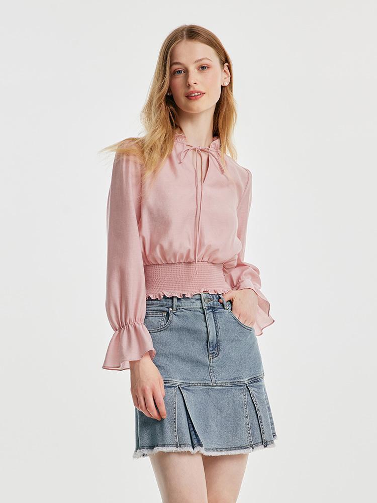 Blouse tissée en acétate rose 