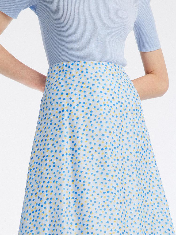 16.5 Momme Silk Polka Dots Midi Skirt GOELIA