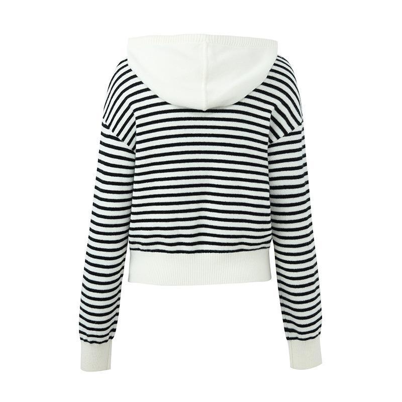 Woolen Striped Hooded Cardigan GOELIA