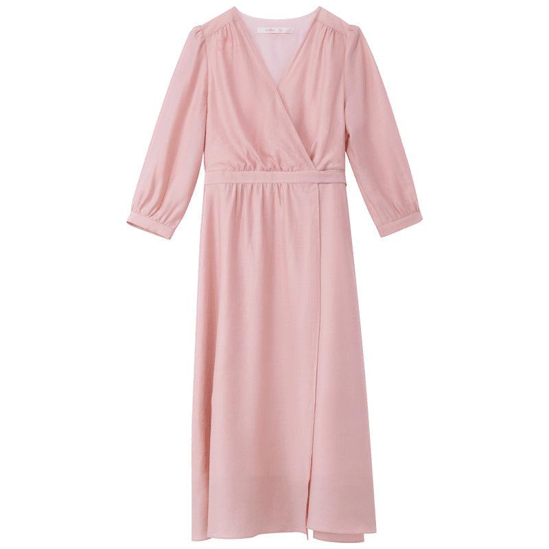 Pink V-neck Flowy Wrap Dress GOELIA