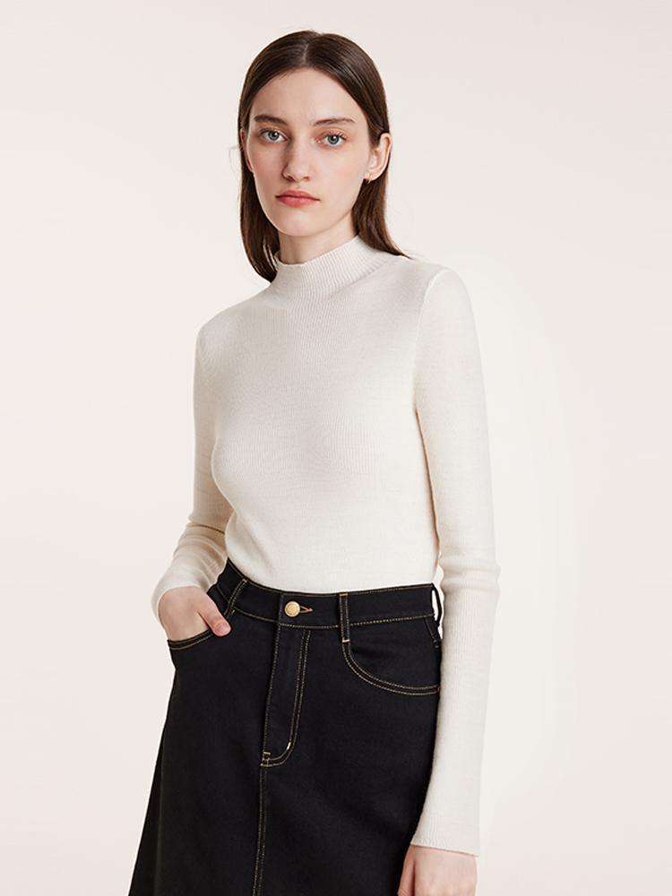 Machine Washable Wool Mock Neck Sweater GOELIA