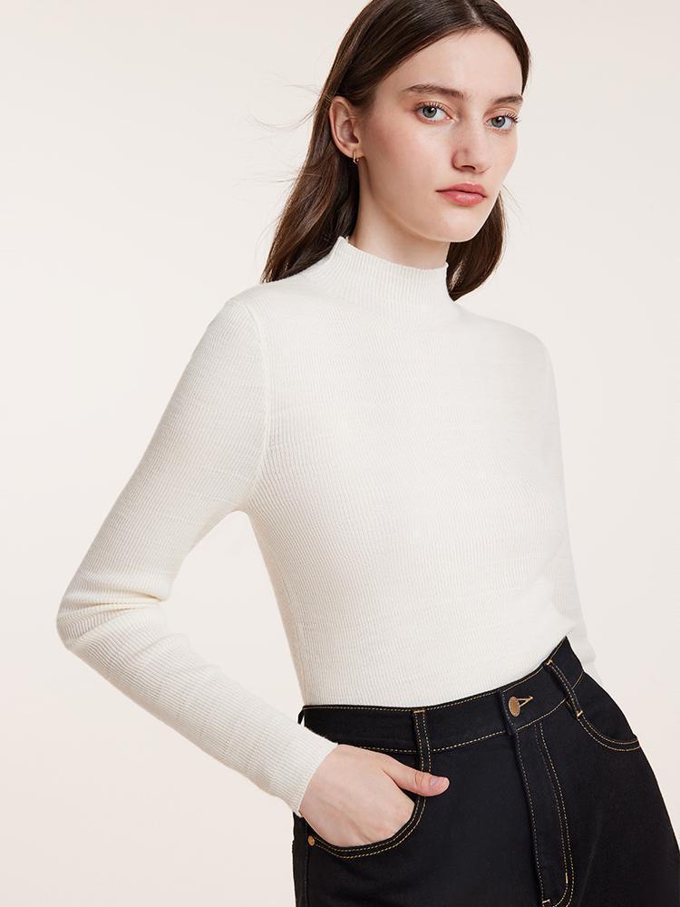 Machine Washable Wool Mock Neck Sweater GOELIA