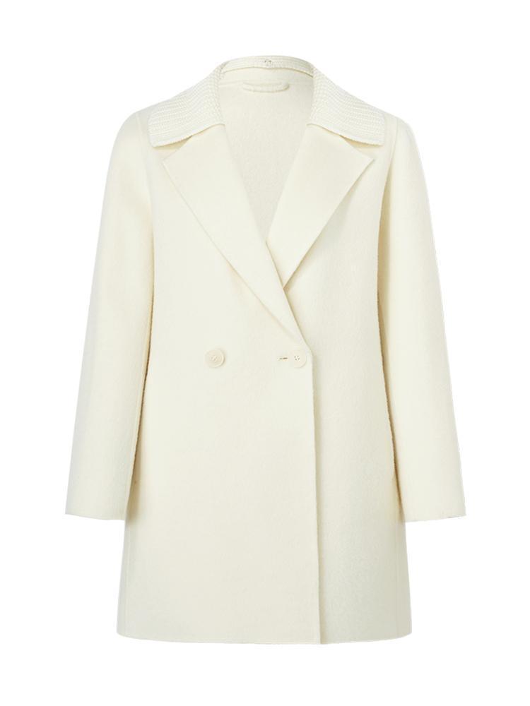 White Mid-Length Double-Faced Wool Coat With Detachable Collar GOELIA