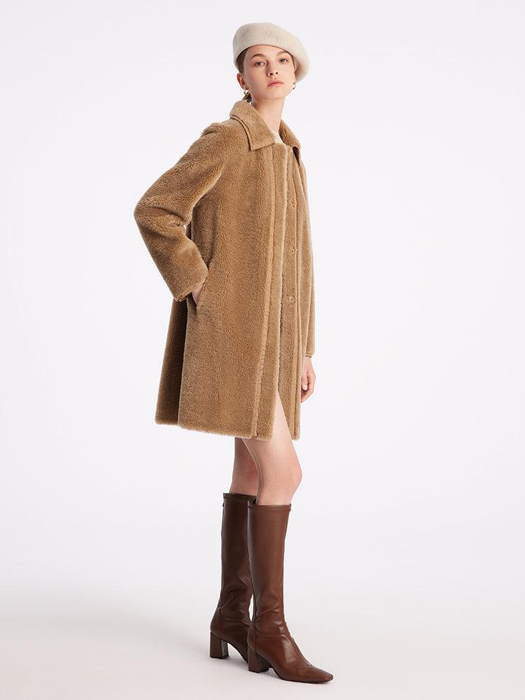 Mid-Length Teddy Lamb Wool Coat GOELIA