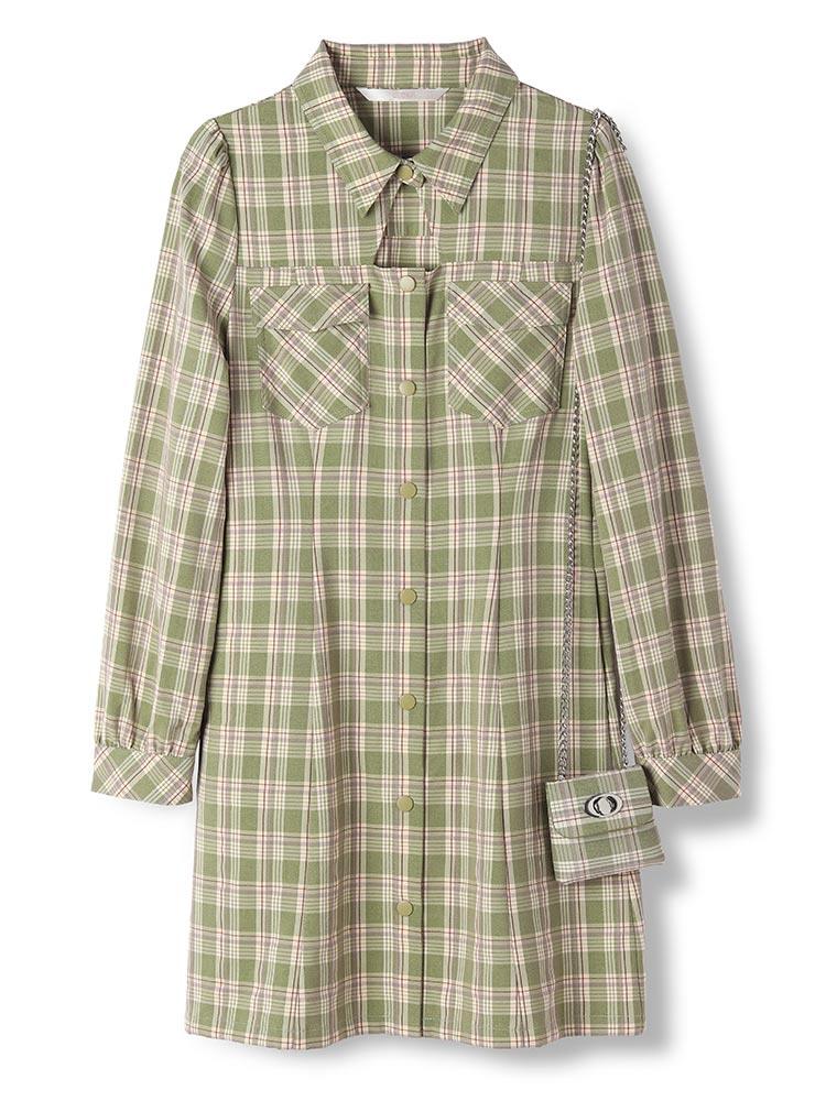 Gathered Waist Plaid Dress GOELIA