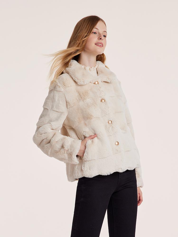 Eco-Friendly Fur Wave Cut Peter Pan Collar Short Coat GOELIA