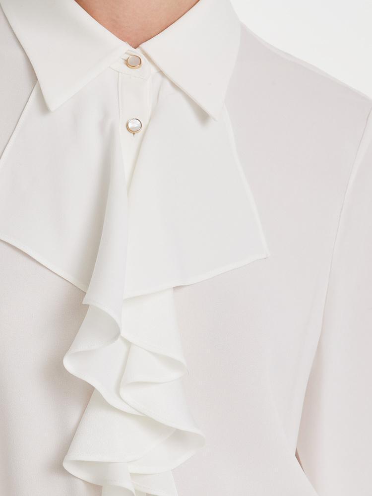 Acetate Ruffle Stand Collar Shirt GOELIA