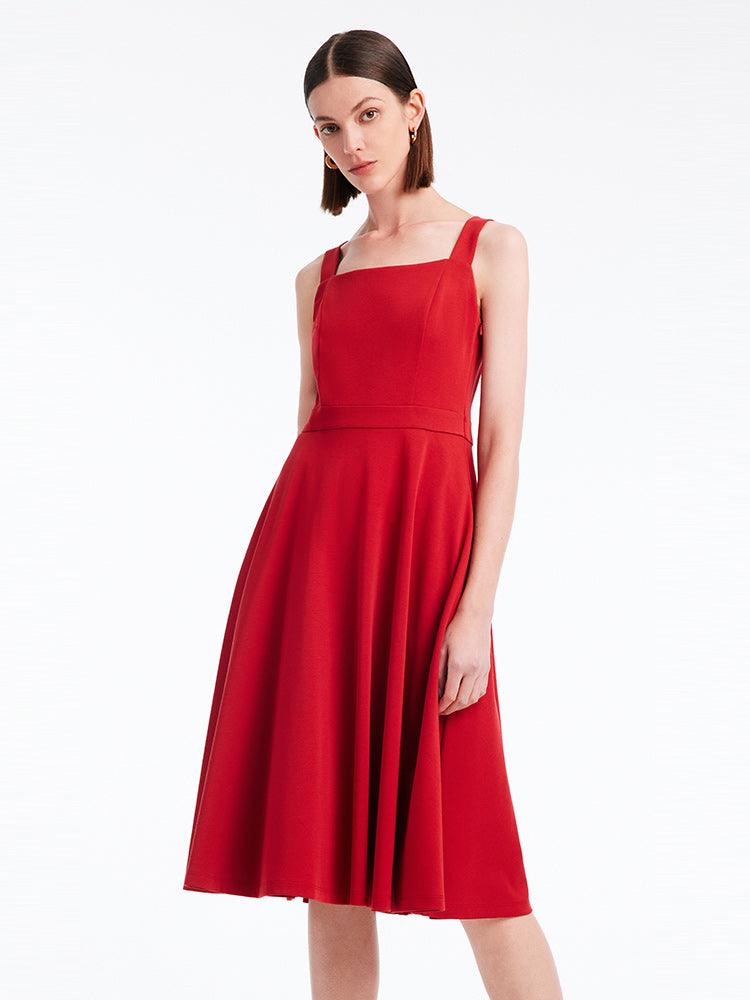 Chili Red Waist-Skimming Spaghetti Strap Dress GOELIA