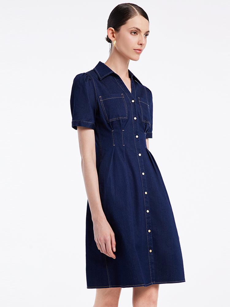 Gathered Waist Denim Dress GOELIA