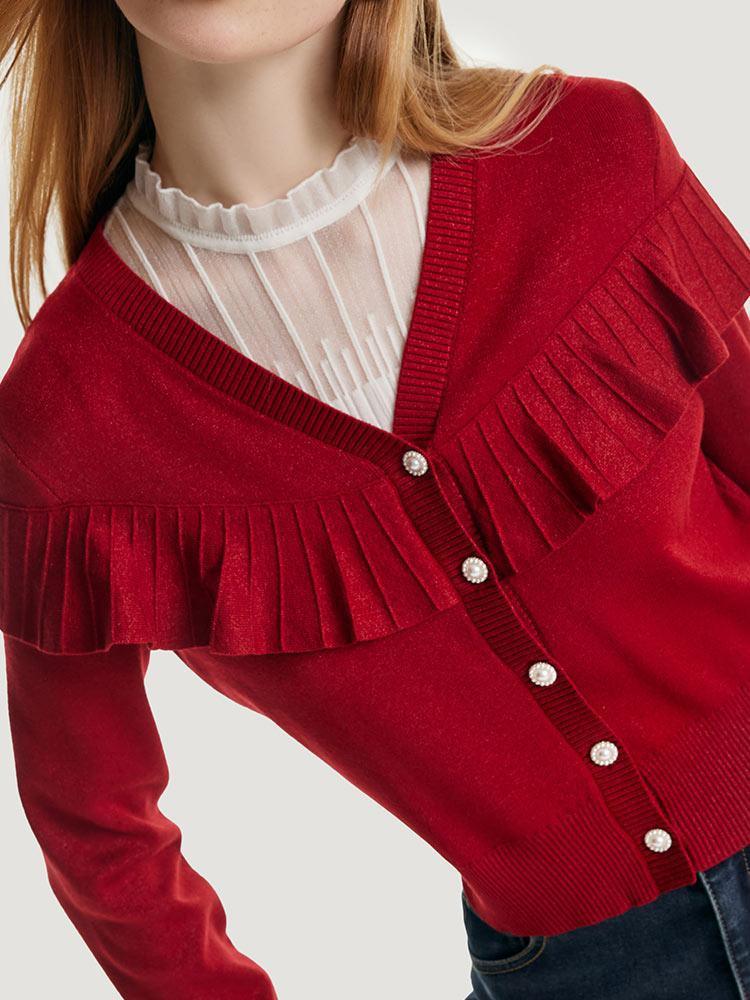 Tencel And Wool Ruffle Cardigan GOELIA