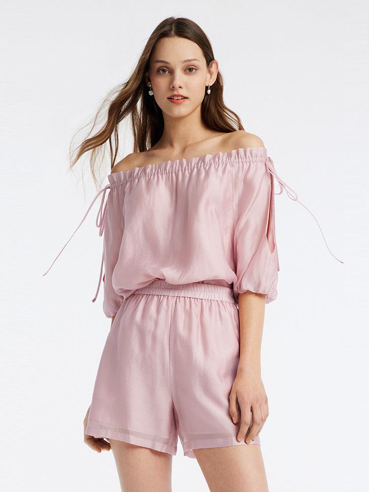 Pink Strapless Bubble Sleeve Two-Piece Suit GOELIA