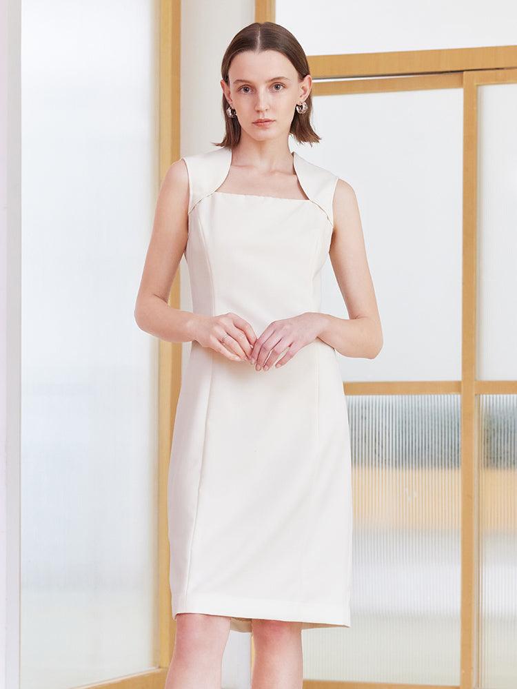 White Worsted Woolen Slim Dress GOELIA