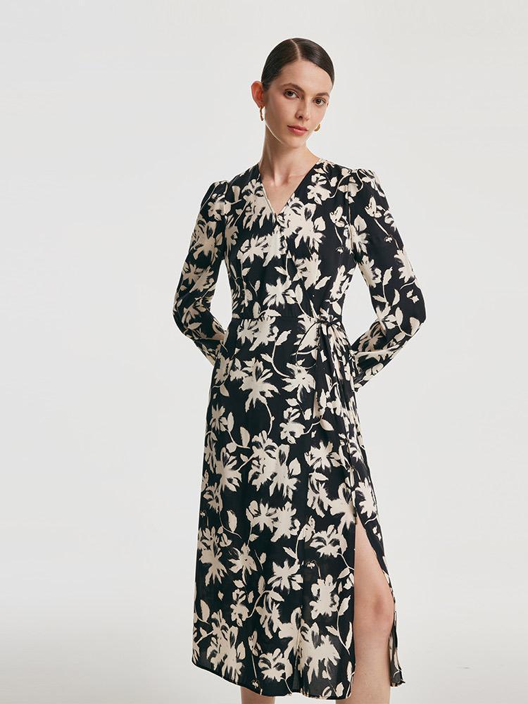 19 Momme Stretch Silk Printed Tea Break Dress GOELIA