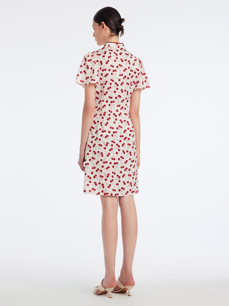 Mandarin Collar Cherry Print Cheongsam Midi Dress GOELIA