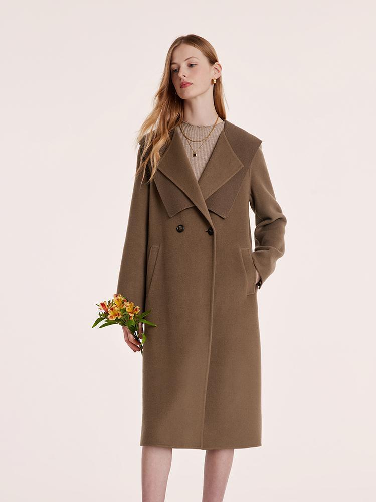 Coffee Tencel Wool Navy Collar Coat GOELIA