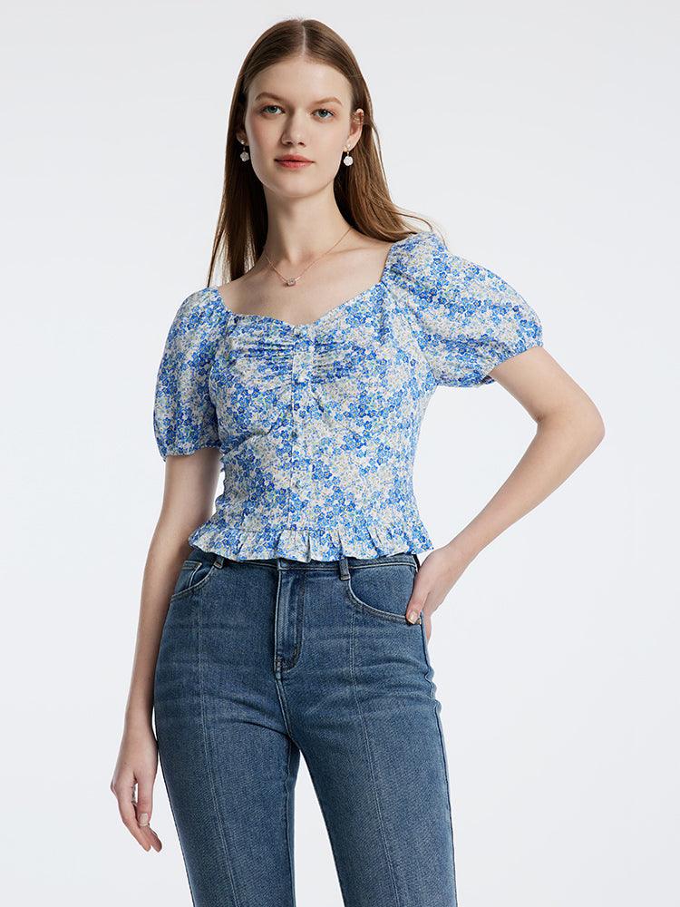 Blue Floral Blouse GOELIA