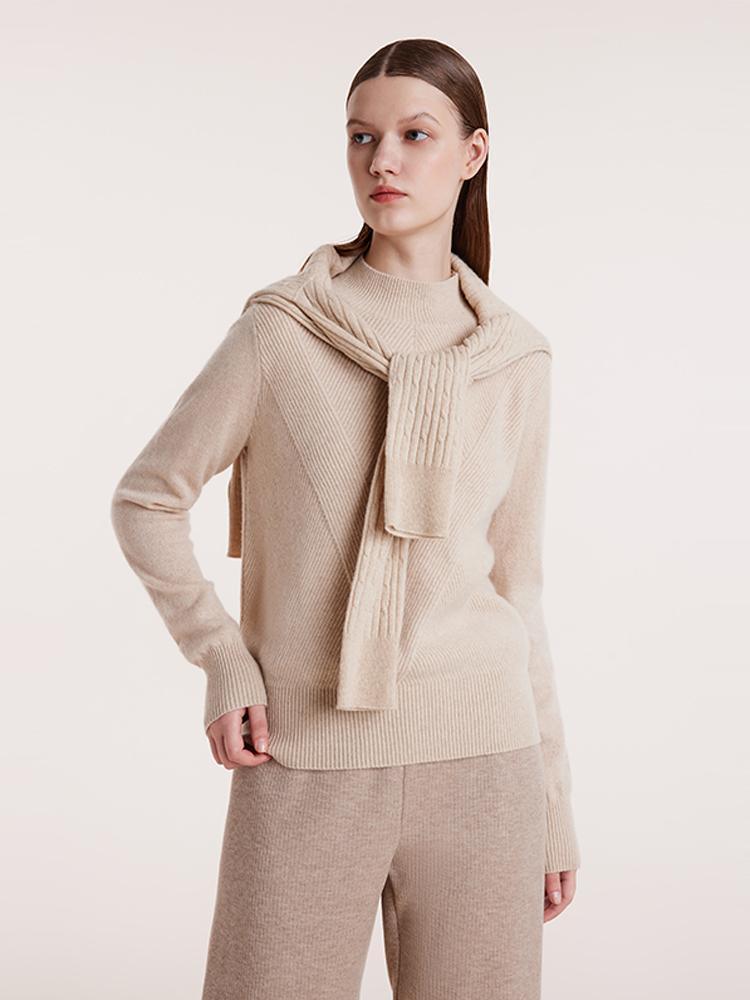 Beige Pure Cashmere Mock Neck Sweater GOELIA