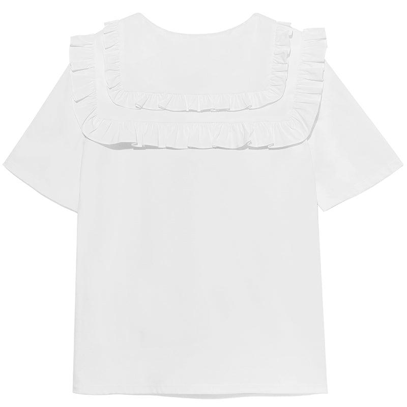 Ruffle Collar T-Shirt (With Bowknot) GOELIA