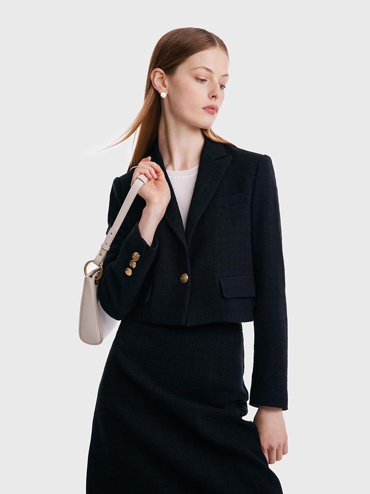 Short Blazer And A-line Skirt Two-Piece Suit GOELIA