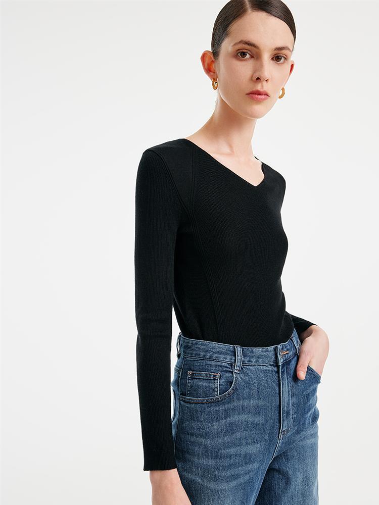 Woolen V-Neck Bottom Shirt GOELIA