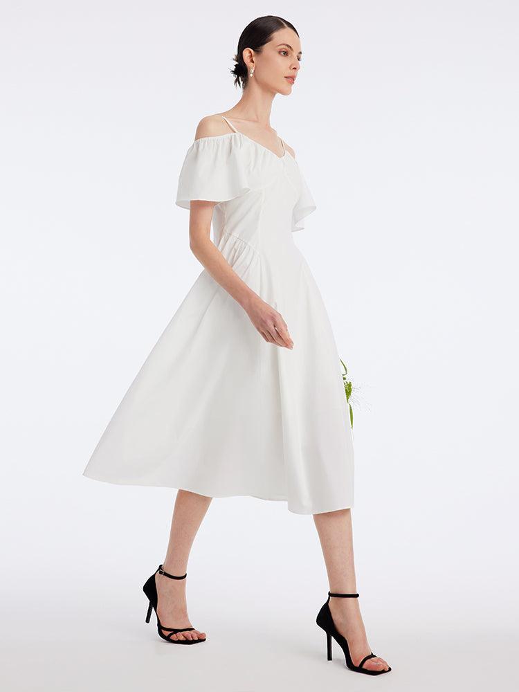 White Off-Shoulder Resort Style Midi Dress GOELIA