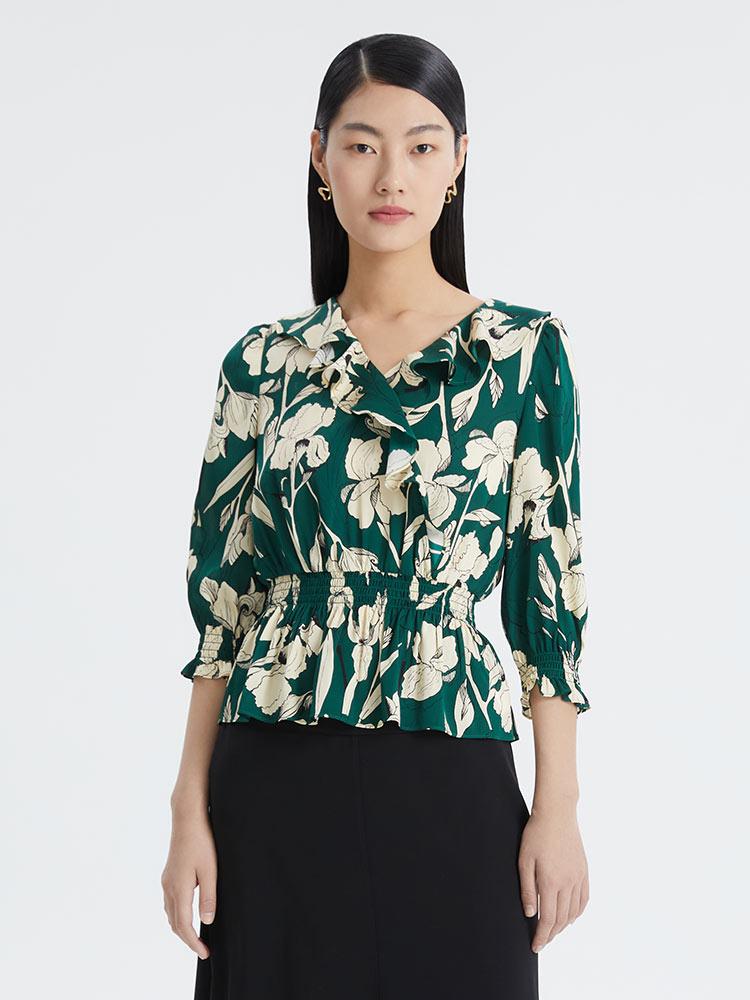 19 MM Silk Printed Fitted-Waist Blouse GOELIA