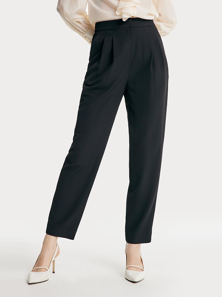 Black Ruched Narrow Leg Pants GOELIA