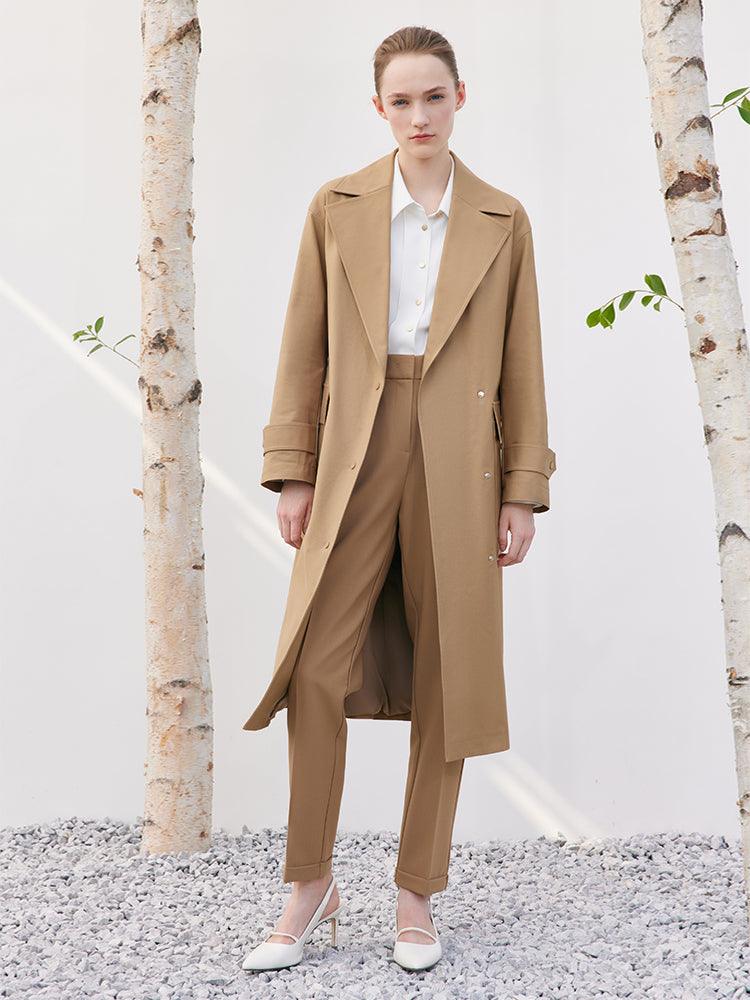 Lapel Khaki Trench Coat GOELIA