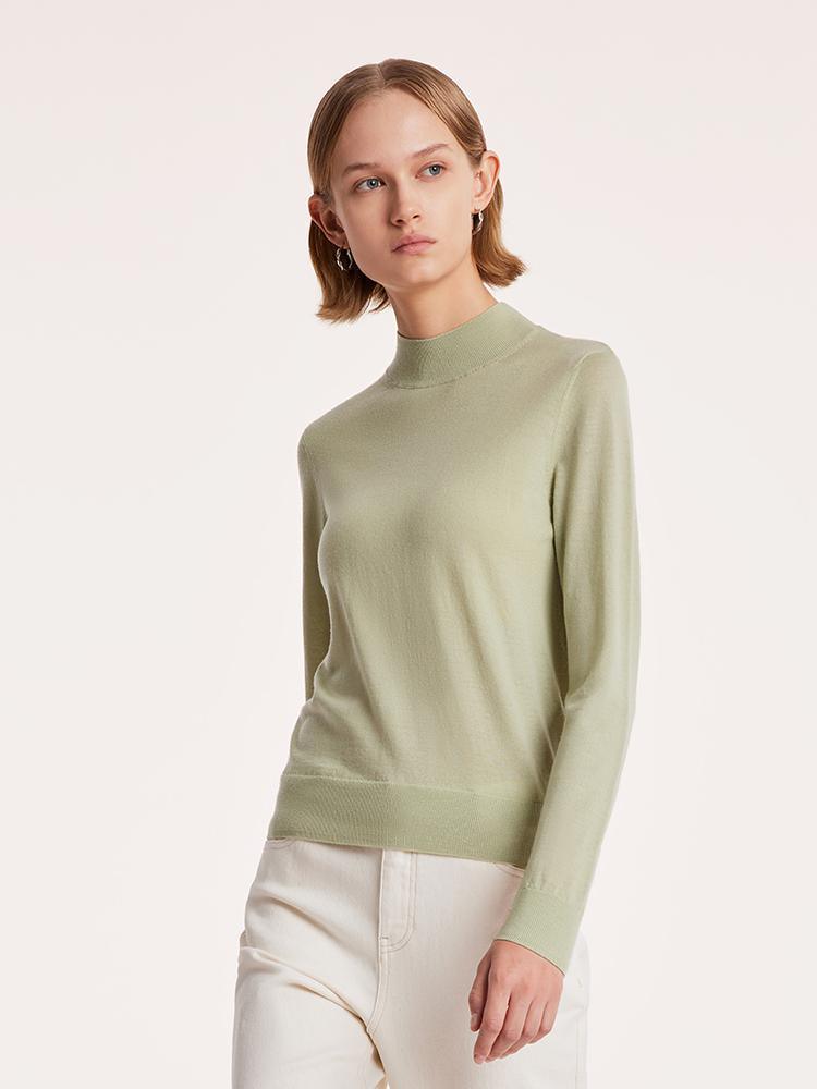 Machine Washable Wool Slim Mock Neck Sweater GOELIA