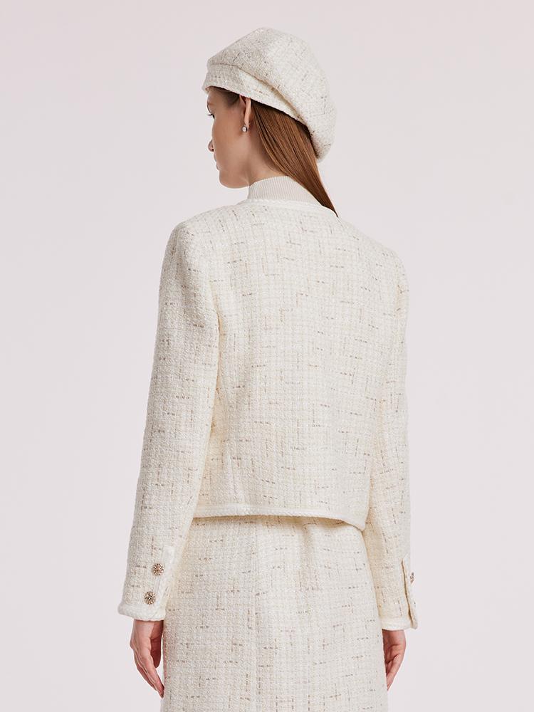 White Knitted Tweed Crop Jacket GOELIA