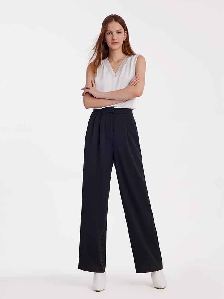 Black Straight Full Length Pants GOELIA