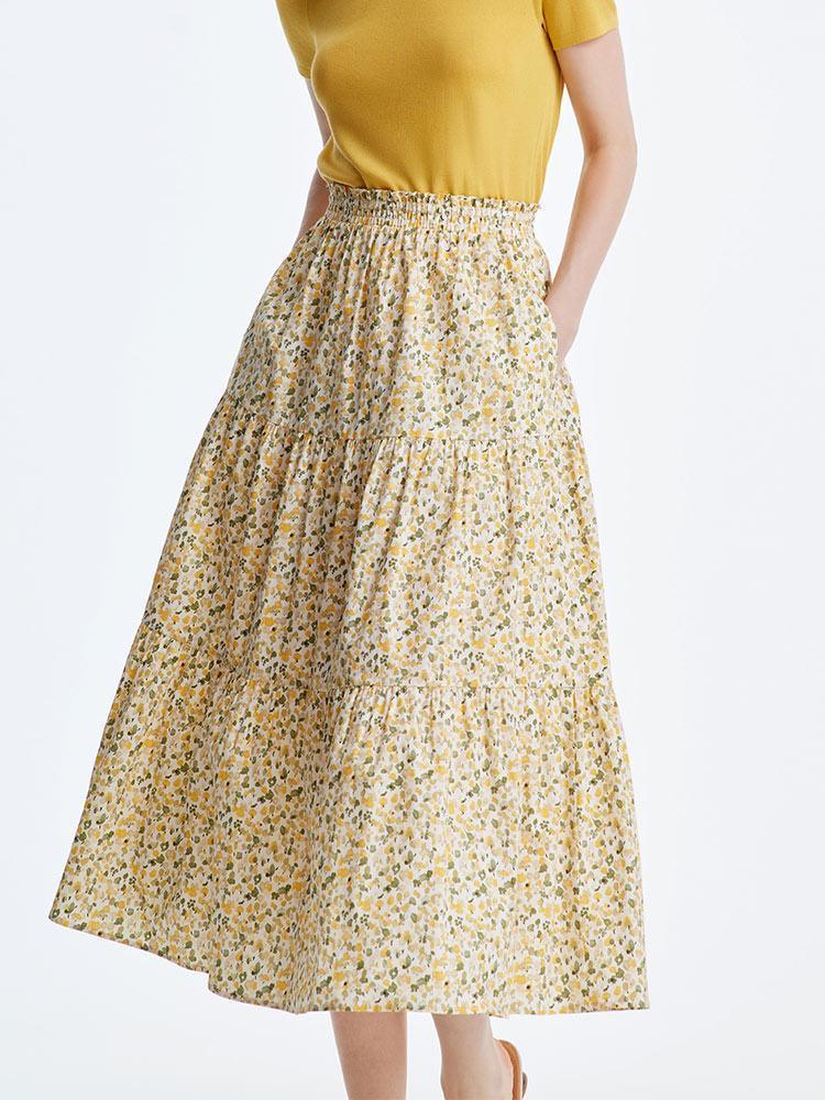 Floral Waistband Cotton Skirt GOELIA