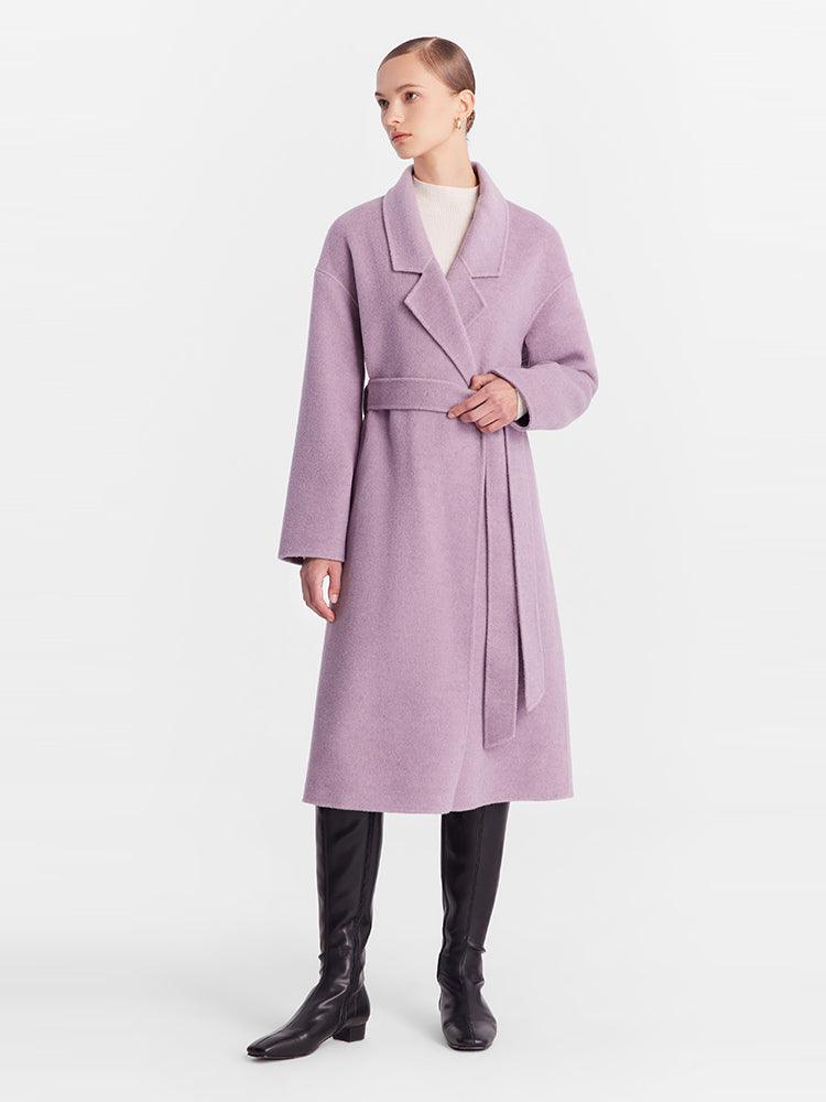 Lace-up Full Wool Double Woolen Coat GOELIA