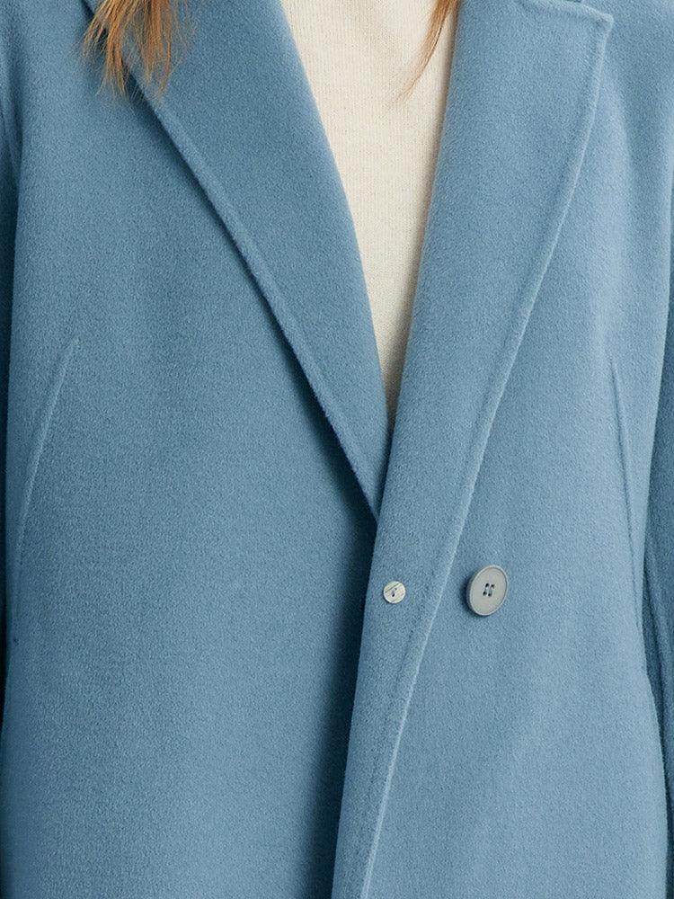 Dusty Blue Mulberry Silk Wool Minimalist Coat GOELIA