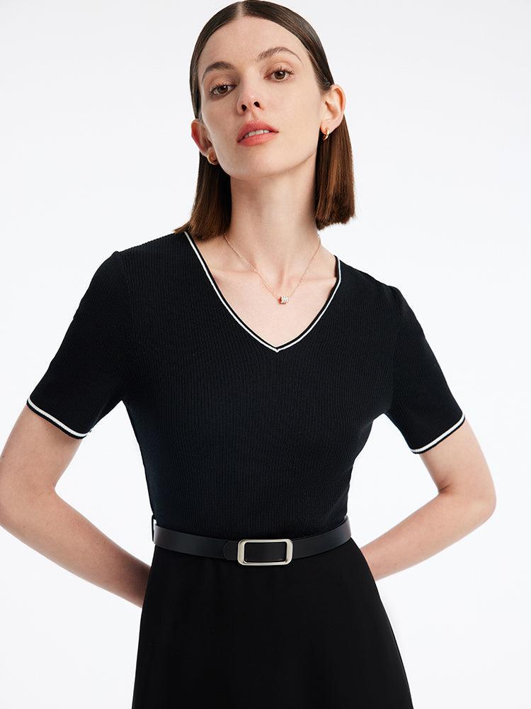 Waist-slimming Acetate Mini Black Dress GOELIA