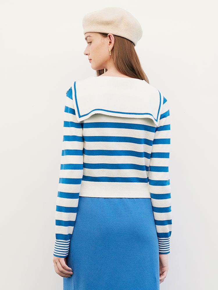 Blue&White Stripe Sailor Collar Sweater GOELIA