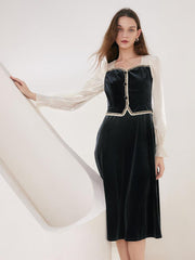 Classic Velvet Patchwork Dress GOELIA